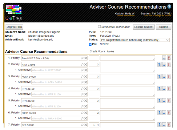 Advisor Course Recommendations